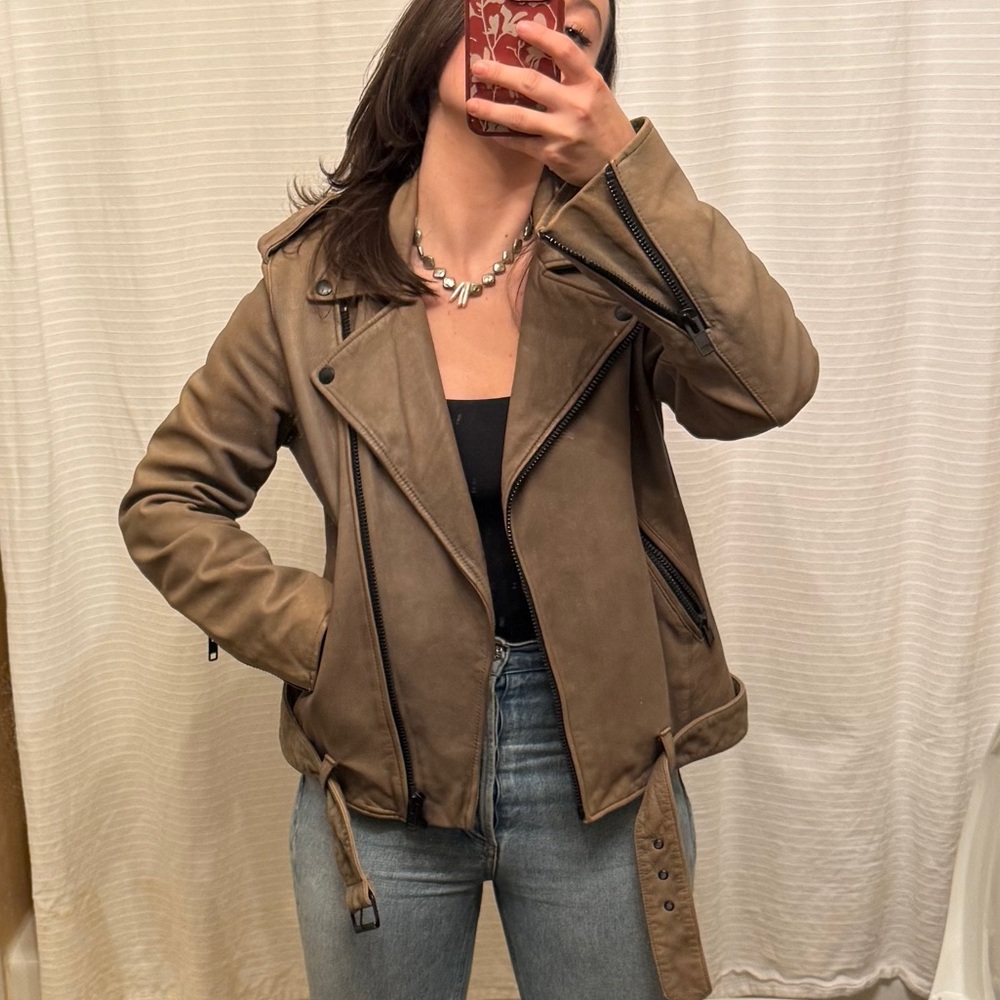 Current Elliot The Prospect Leather Biker Jacket in Castle